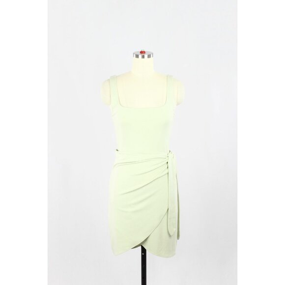 Aritzia WILFRED Saturn Silver Sage Green Jersey Square Neck Wrap Dress, Size S - Picture 1 of 16